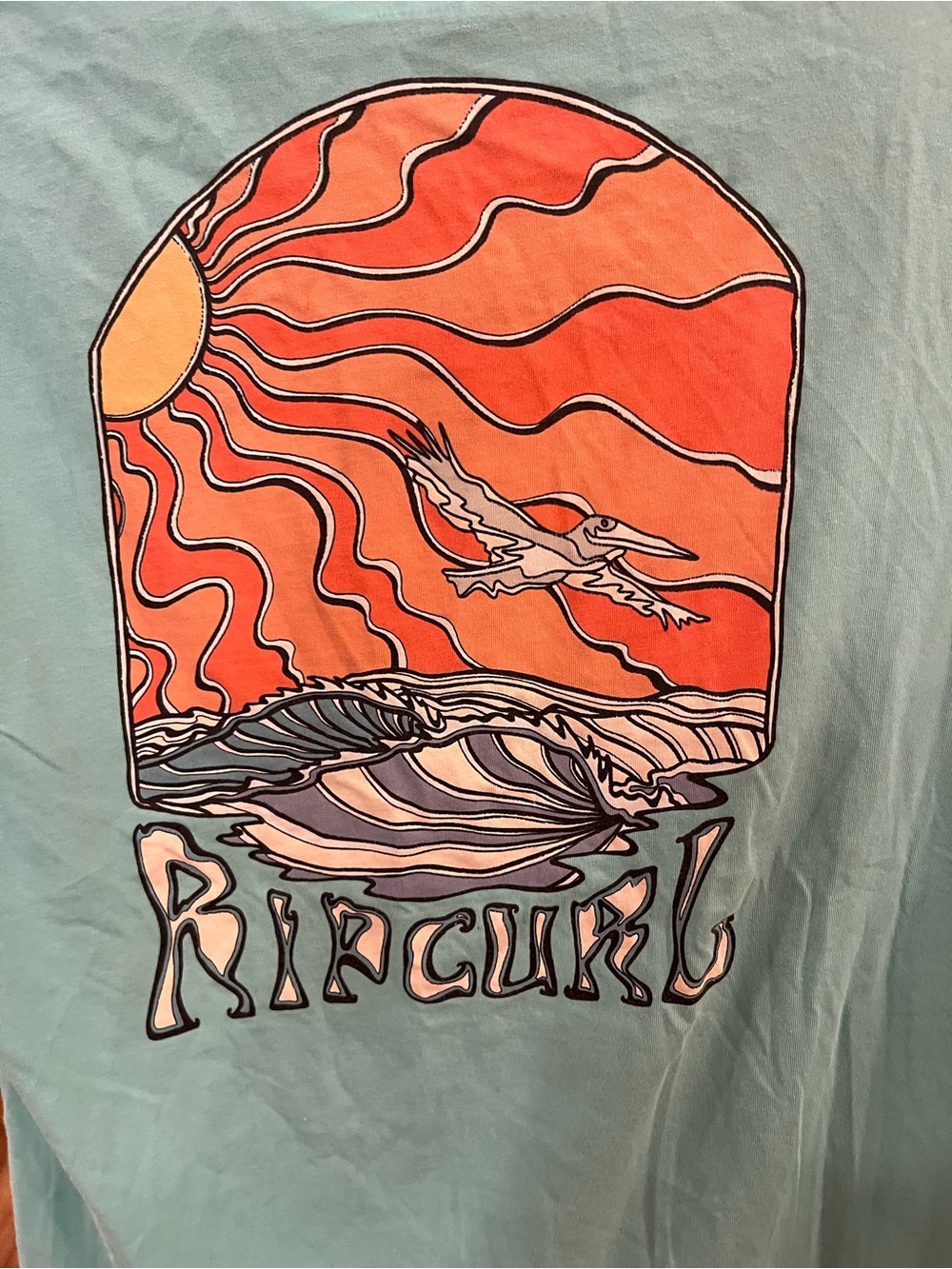 Rip Curl Aqua Tee with Orange Sun & Blue Waves